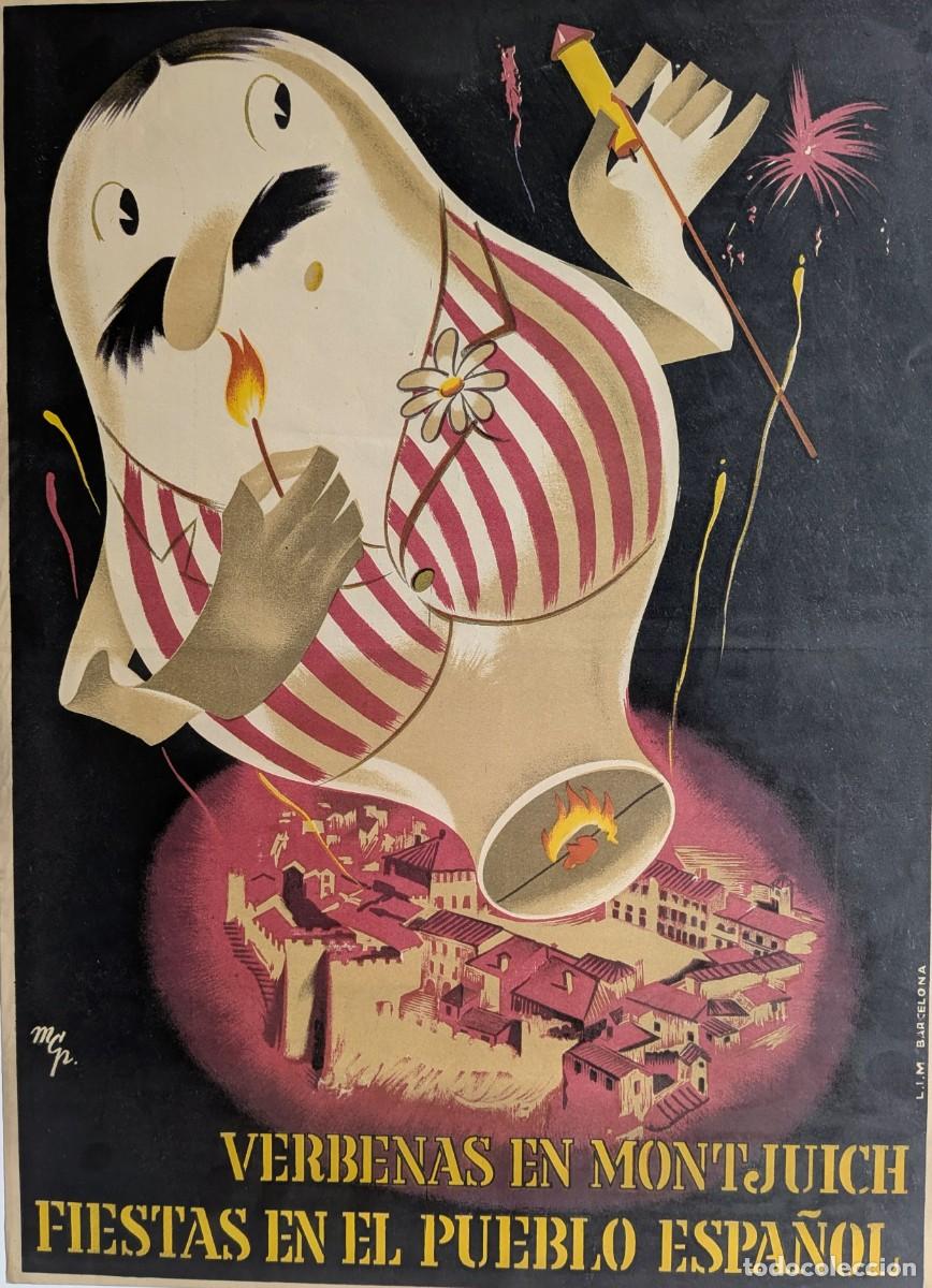 Carteles feria: CARTEL ORIGINAL BARCELONA &ndash; VERBENAS EN MONTJUICH, PUEBLO ESPA&Ntilde;OL &ndash; MCP &ndash; A&Ntilde;OS 50/60