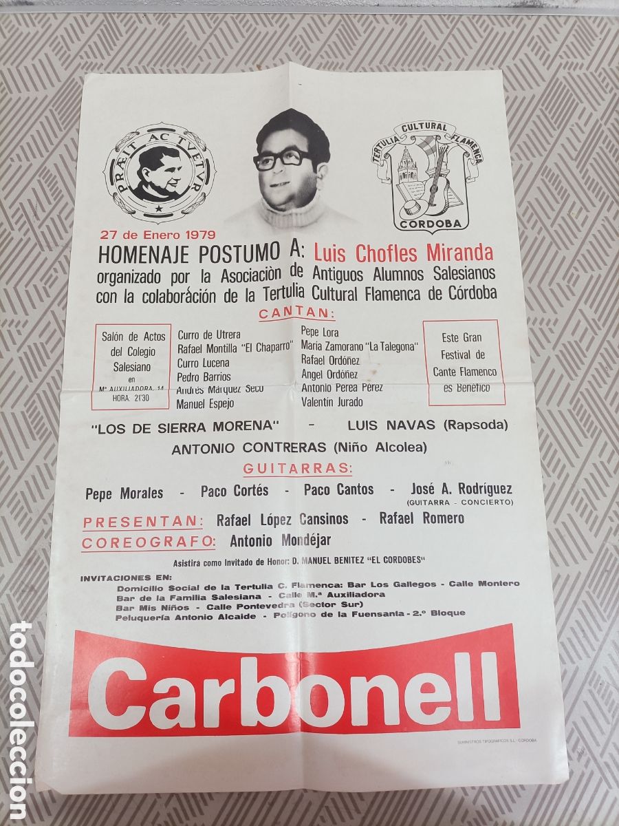 Carteles feria: Cartel p&oacute;stumo a Luis Chofles Miranda. Flamenco. Cordoba 1979