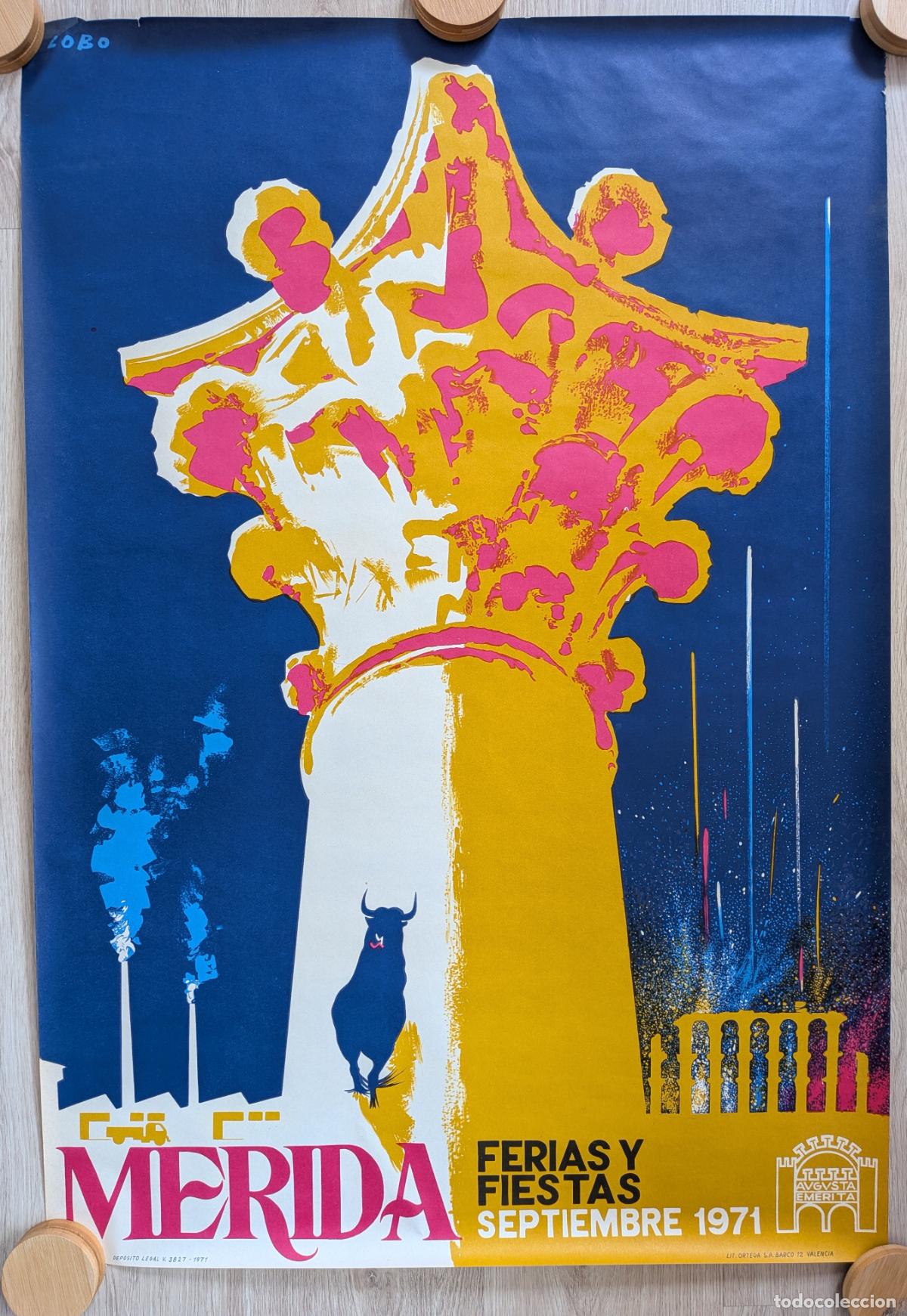 Affiches Foire: RW CARTEL FERIAS Y FIESTAS MERIDA BADAJOZ 1971 SEPTIEMBRE LOBO LITOGRAFIA CFF180 R
