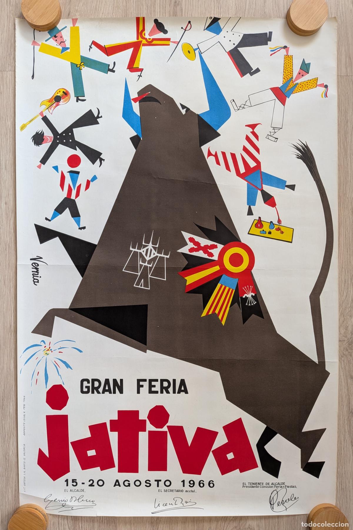 Affiches Foire: RW CARTEL FERIAS Y FIESTAS JATIVA VALENCIA 1966 TORO VERNIA CFF187