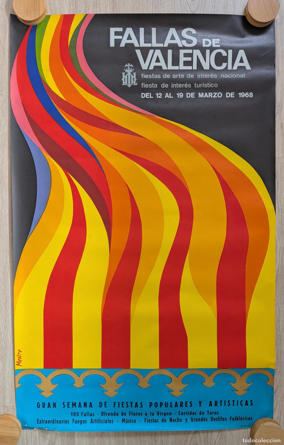 Affiches Foire: RW CARTEL FALLAS DE VALENCIA 1968 DE MESTRE BANDERA SE&Ntilde;ERA LITOGRAFIA ORIGINAL CFF192