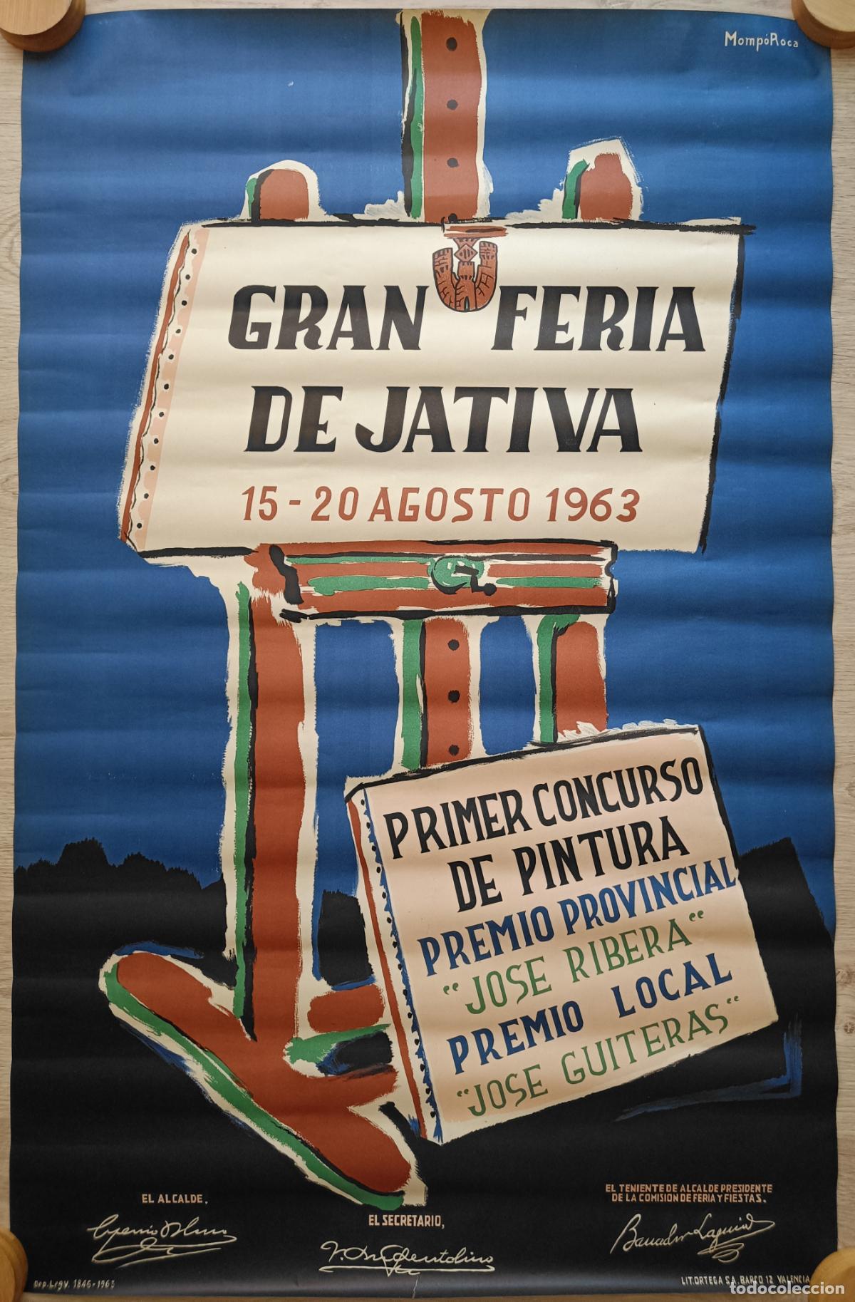 Carteles feria: CARTEL GRAN FERIA JATIVA VALENCIA 1963 1ER CONCURSO PINTURA MOMPO ROCA CFE28
