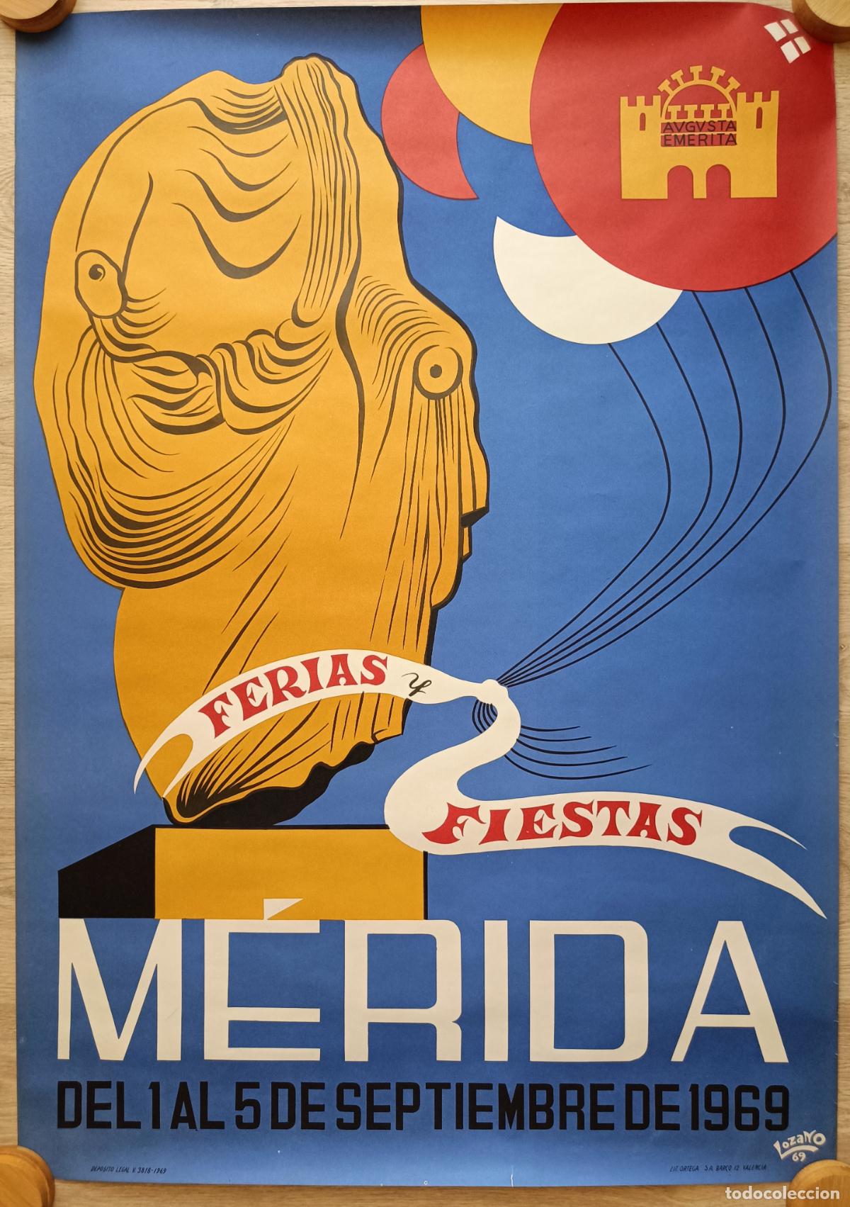 Affiches Foire: CARTEL FERIAS Y FIESTAS MERIDA 1969 LOZANO CFE33