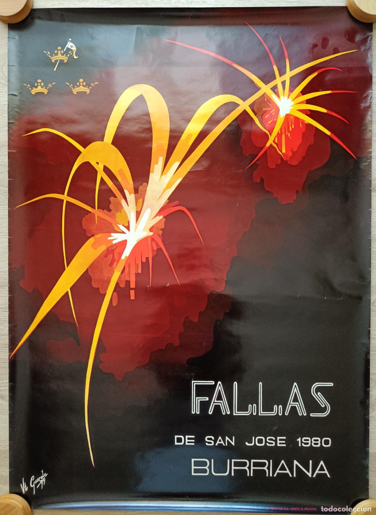 Carteles feria: CARTEL FIESTAS FALLAS SAN JOSE BURRIANA 1980 CASTELLON VTE. GUEROLA PFA13