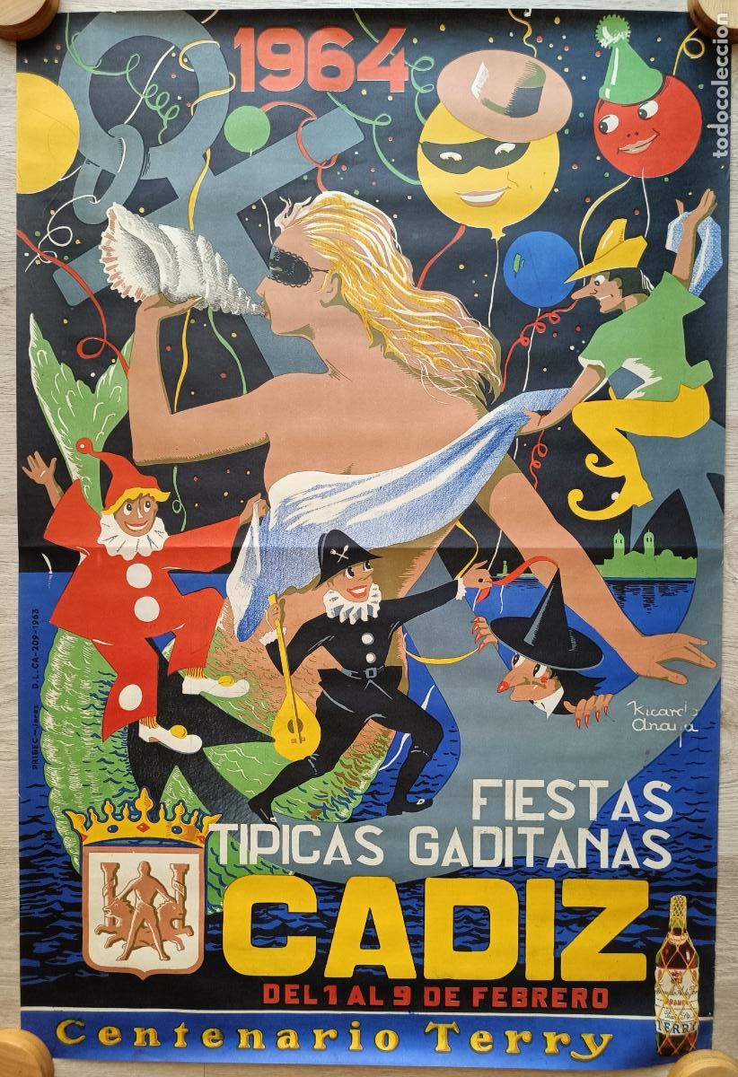 Carteles feria: CARTEL FIESTAS TIPICAS GADITANAS CADIZ 1964 RICARDO ANAYA CFE42