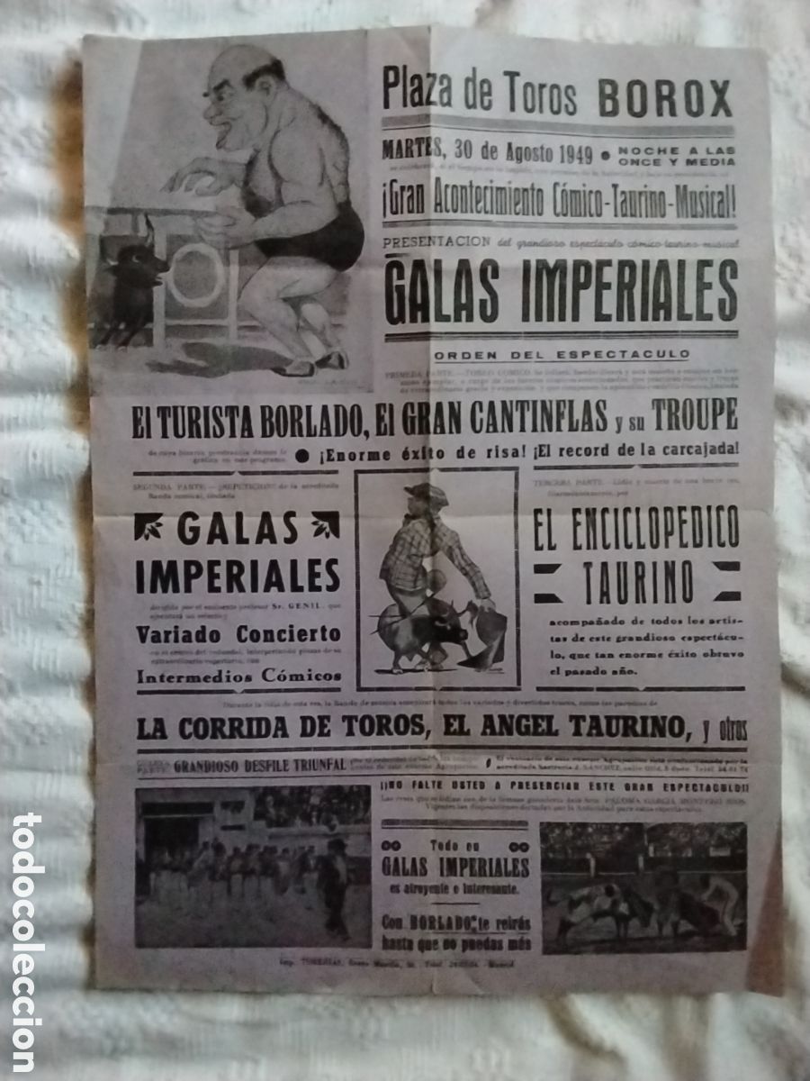 Carteles feria: CARTEL PLAZA TOROS DE BOROX COMICO TAURINO 1949