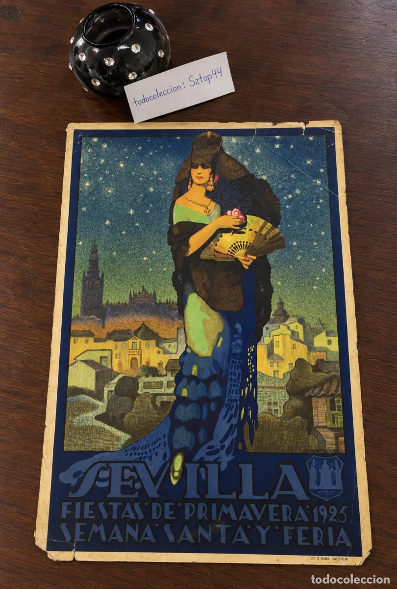 Carteles feria: Antiguo Cartel Sevilla Fiestas de Primavera 1925 - Juan Miguel S&aacute;nchez - Lit. S. Dur&aacute;