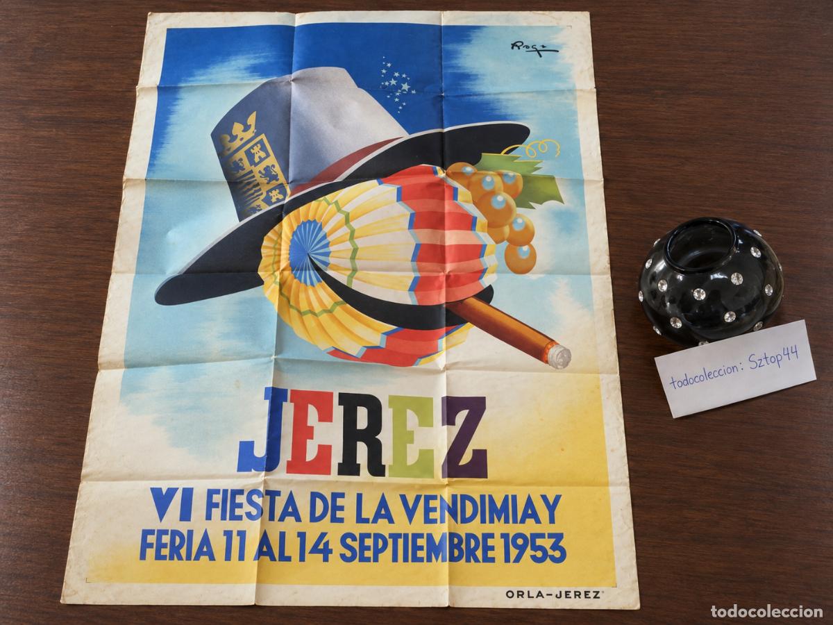 Carteles feria: Antiguo Cartel Jerez 1953 - VI Fiesta de la Vendimia - Rafael Raga - Orla Jerez