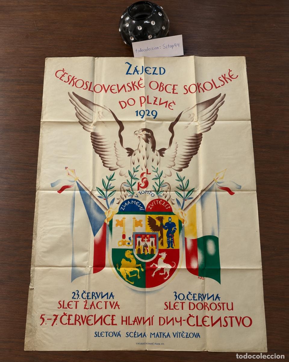 Carteles feria: Gran Cartel Litogr&aacute;fico Original Sokol do Plzně 1929 - Bohumil Krs - Rareza Checoslovaquia