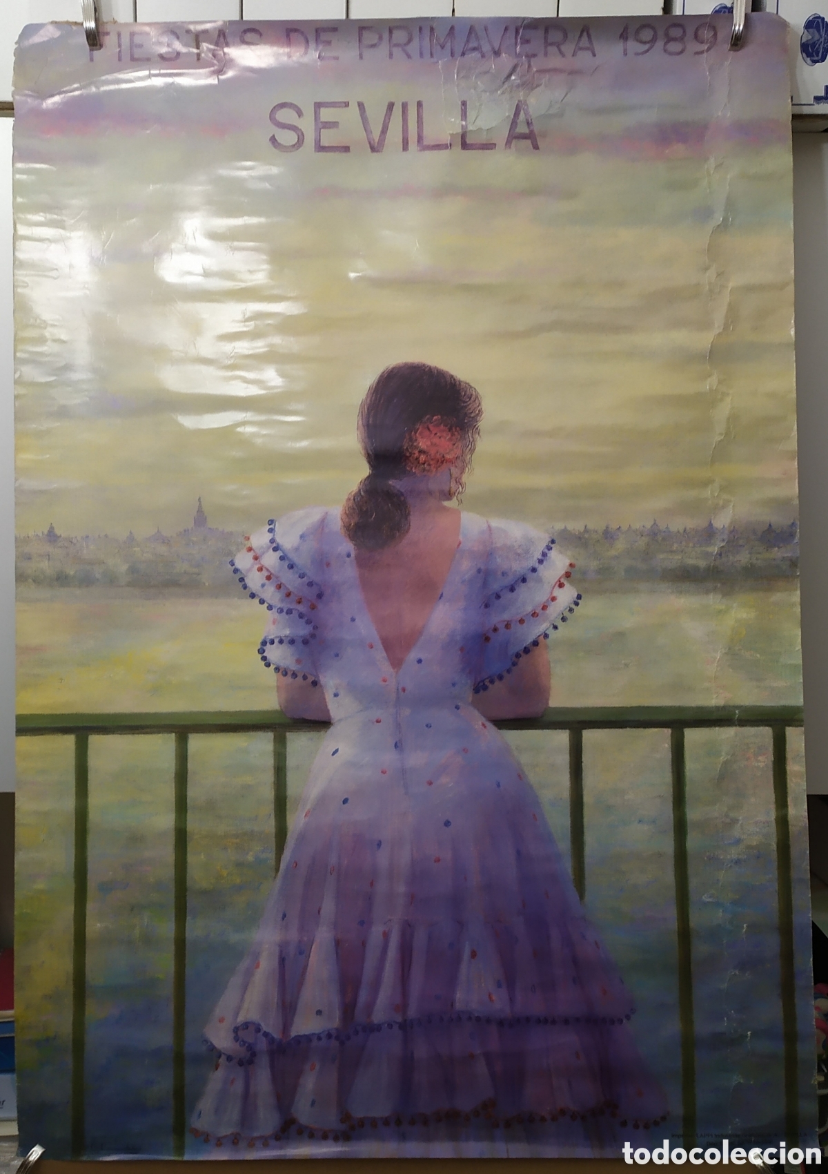 Carteles feria: Cartel original de las fiestas de primavera de Sevilla en 1989, medidas 115x80 cm. El de las fotos y