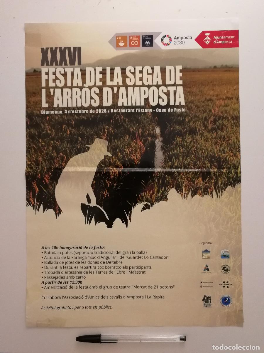 Carteles feria: CARTEL ORIGINAL -A3- Festa de la Sega de l'Arr&ograve;s -AMPOSTA-Siega del Arroz-COSECHA-Terres de l'Ebre