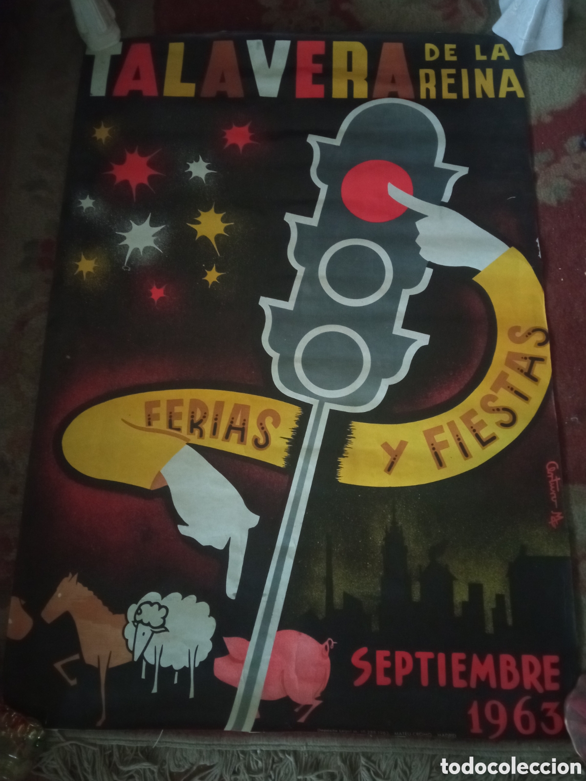 Carteles feria: Antiguo cartel, Ferias y fiestas de Talavera de la Reina de septiembre de 1953, mide 96x67cm