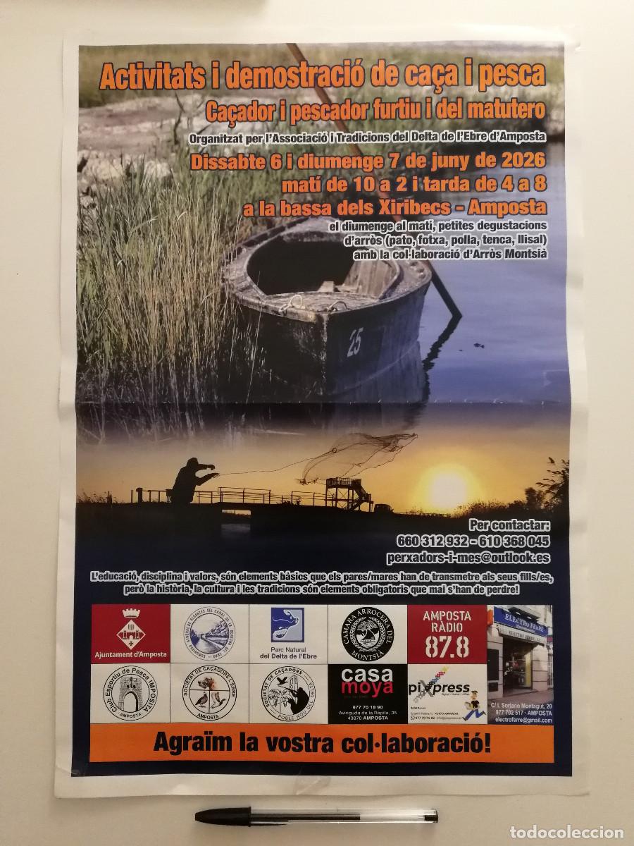 Carteles feria: CARTEL ORIGINAL -A3- ACTIVIDADES CAZA Y PESCA - AMPOSTA - CAZADOR MATUTERO