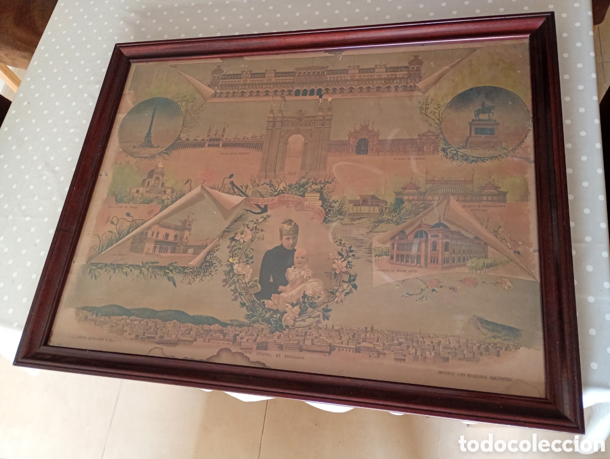 Carteles feria: Exposici&oacute;n Universal de Barcelona 1888. Vista general Barcelona. Alfonso XIII y Mar&iacute;a Cristina