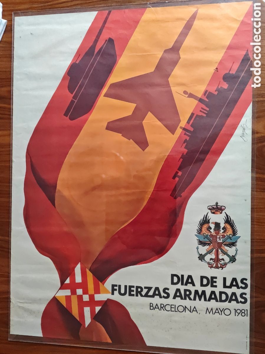 Carteles feria: Cartel Dia de las Fuerzas Armadas. Barcelona 1981. 68 x 49 ctms