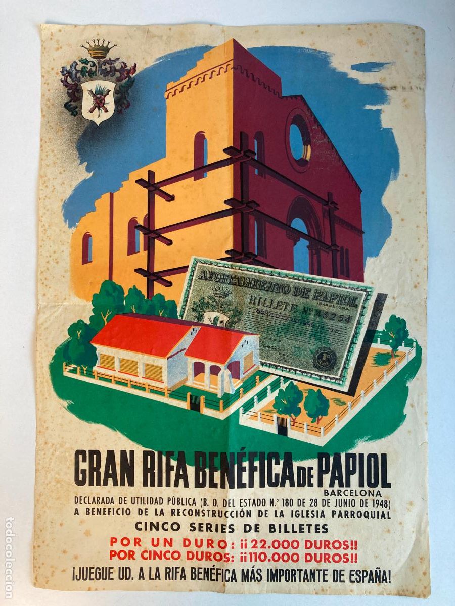 Carteles feria: CARTEL GRAN RIFA BENEFICA DE PAPIOL, A&Ntilde;O 1948 - VER FOTOS