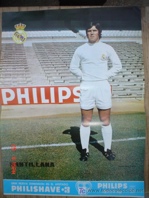 Collezionismo sportivo: SANTILLANA JUGADOR DEL R.MADRID A&Ntilde;OS 70 .PUBLICIDAD PHILIPS .CMS 41,5 X 30,5 APROX
