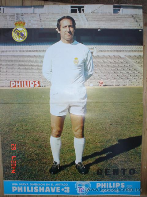 Collectionnisme sportif: GENTO JUGADOR DEL R.MADRID A&Ntilde;OS 70 .PUBLICIDAD PHILIPS .CMS 41,5 X 30,5 APROX.