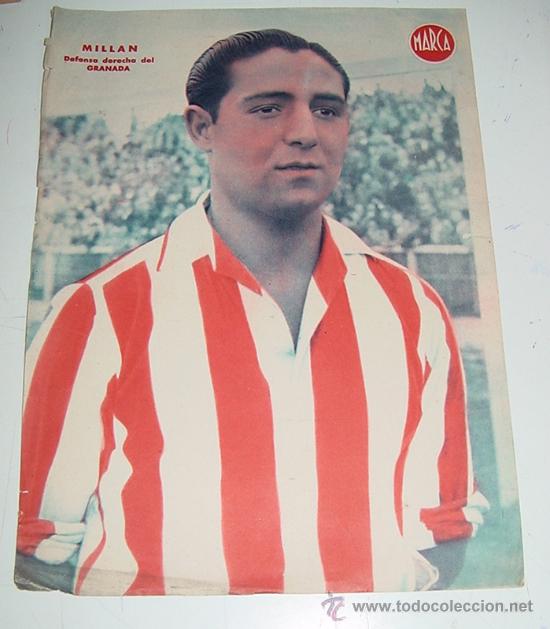 Collezionismo sportivo: CARTEL DE JUGADOR DE FUTBOL - MILLAN DEFENSA DEL GRANADA - MARCA - MIDE 32 X 24 CMS.