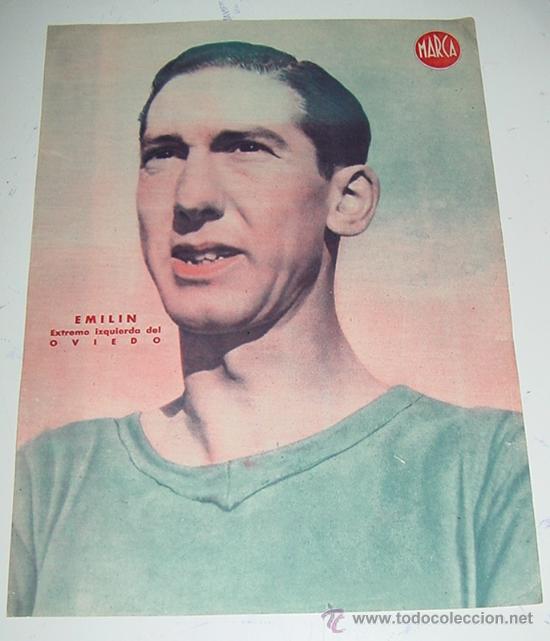 Collezionismo sportivo: CARTEL DE JUGADOR DE FUTBOL - EMILIN, EXTREMO IZQUIERDO DEL OVIEDO - MARCA - MIDE 32 X 24 CMS.