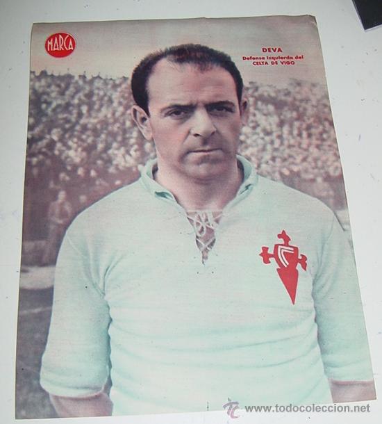 Collectionnisme sportif: CARTEL DE JUGADOR DE FUTBOL - DEVA, DEFENSA IZQUIERDA DEL CELTA DE VIGO - MARCA - MIDE 32 X 24 CMS.