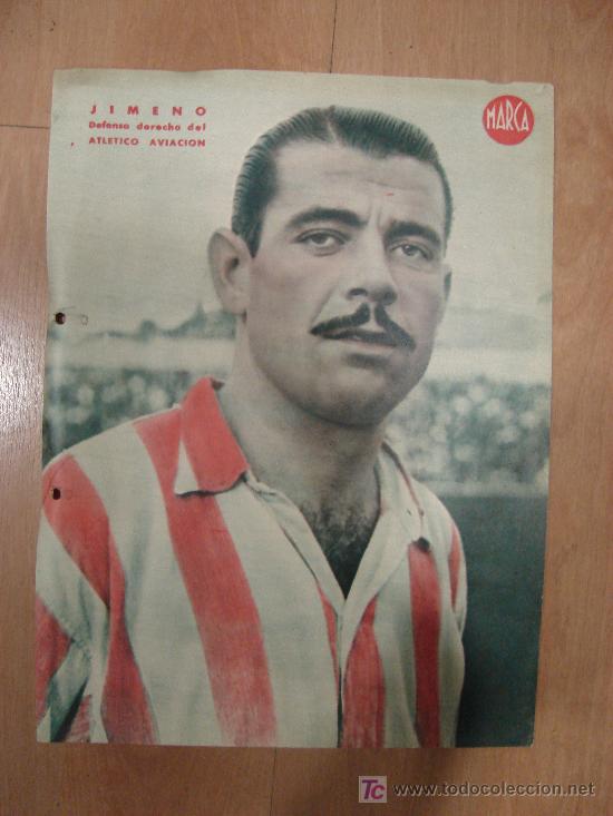 Sports collectibles: CARTEL DE FUTBOL MARCA. FUTBOLISTA JIMENO DEFENSA DERECHO DEL ATLETICO AVIACION