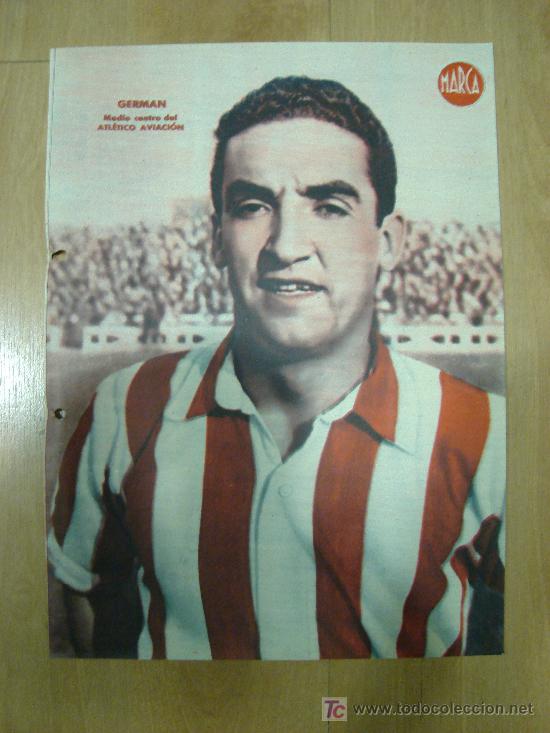 Sports collectibles: CARTEL DE FUTBOL MARCA. FUTBOLISTA GERMAN MEDIO CENTRO DEL ATLETICO AVIACION