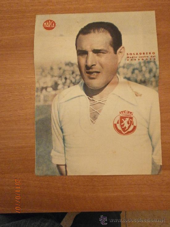 Coleccionismo deportivo: CARTEL DE FUTBOL MARCA. FUTBOLISTA SOLADRERO MEDIO CENTRO DEL ZARAGOZA
