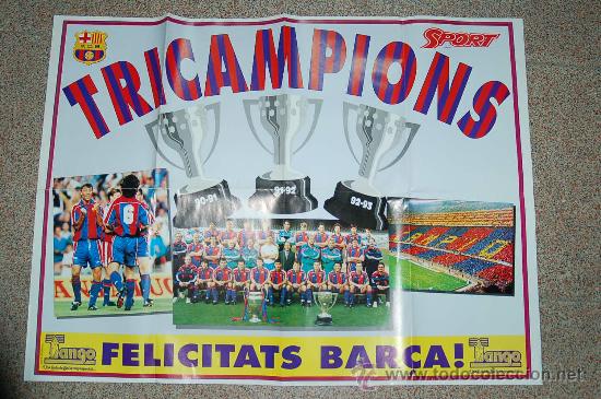 Coleccionismo deportivo: POSTER DEL BA&Ccedil;A  - TRICAMPIONS -MIDE 83 X 62 CM -