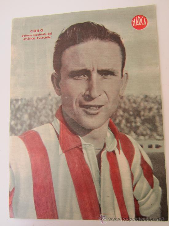Collezionismo sportivo: cartel poster 23 por 32 ctm - .  marca , defensa  izquierdo atletico de aviacion , COBO