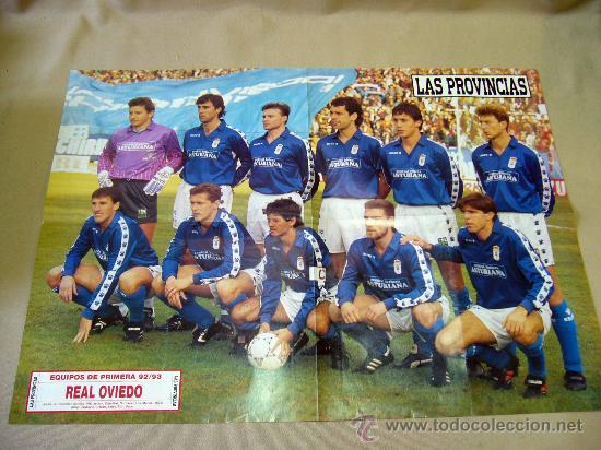 Collezionismo sportivo: CARTEL O POSTER, FUTBOL, REAL OVIEDO, LIGA 92- 93, SUPLEMENTO LAS PROVINCIAS, QUIQUE DEL VALENCIA