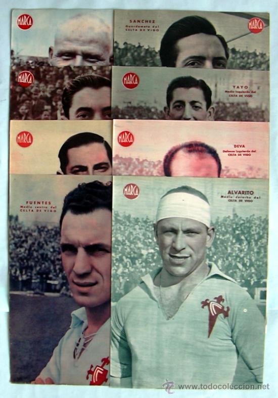 Coleccionismo deportivo: Celta - 8 l&aacute;minas del peri&oacute;dico Marca, a&ntilde;os 40 - Ver fotos interiores