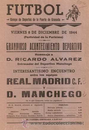 Coleccionismo deportivo: CARTEL DE FUTBOL REAL MADRID C.F. 8 de Diciembre de 1944