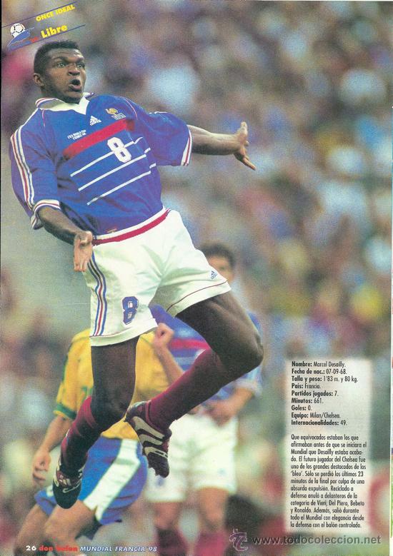 Collectionnisme sportif: SELECCIONES DE F&Uacute;TBOL DE FRANCIA y HOLANDA: Minip&oacute;sters de DESAILLY y FRANK DE BOER ( al dorso )1998
