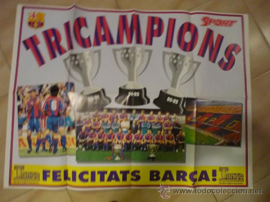 Sammelleidenschaft Sport: POSTER GRANDE DE 1 X 70 APROX. TRICAMPEONS FUTBOL CLUB BARCELONA