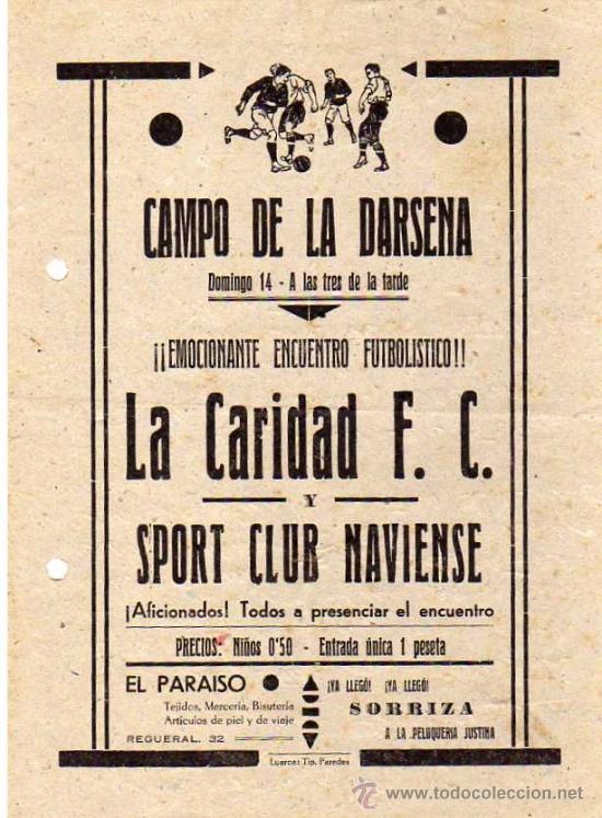 Coleccionismo deportivo: Cartelito 22 x 16 cm. Campo de la Darsena. La Caridad futbol club Sport Club Naviense. Futbol.