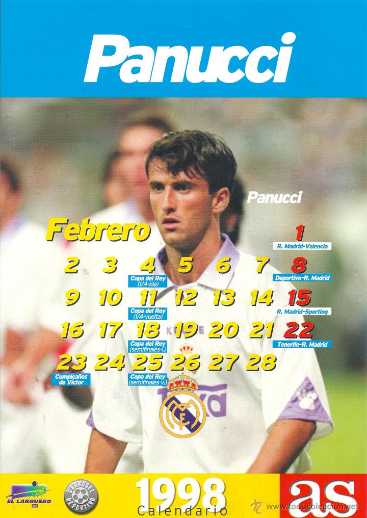 Collectionnisme sportif: REAL MADRID: Minip&oacute;ster calendario de CHRISTIAN PANUCCI. 1998