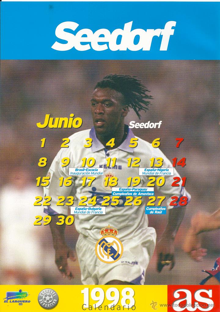 Coleccionismo deportivo: REAL MADRID: Minip&oacute;ster calendario de CLARENCE SEEDORF. 1998