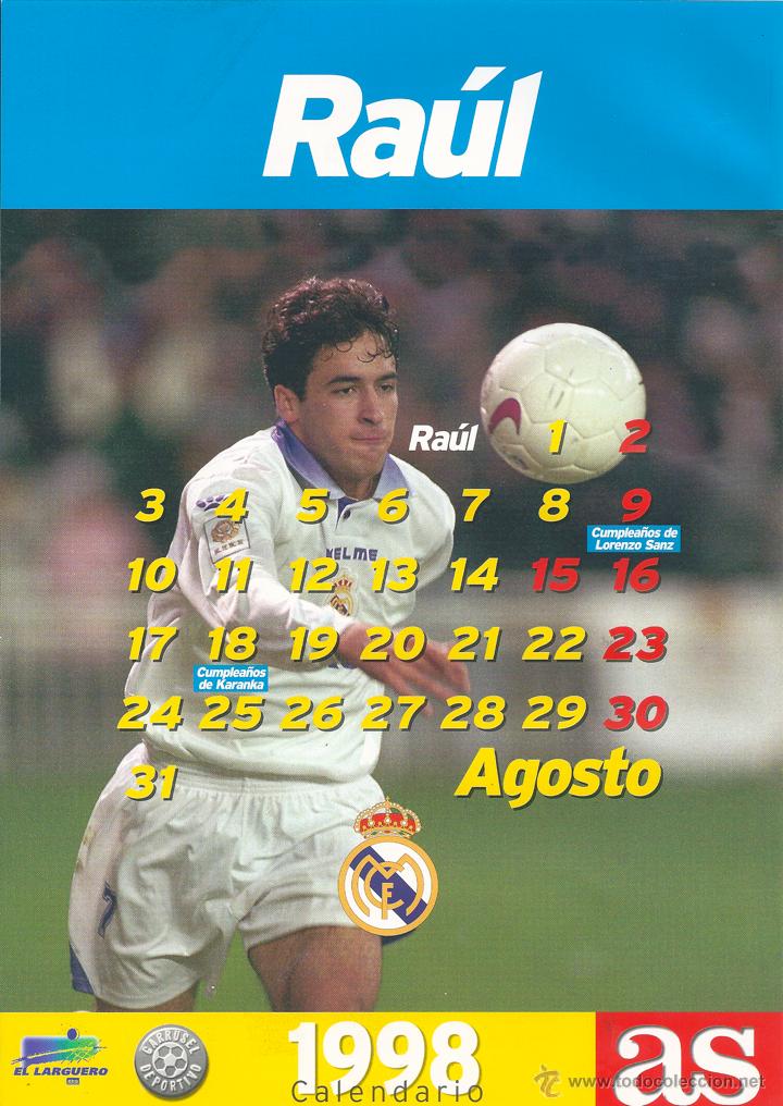Coleccionismo deportivo: REAL MADRID: Minip&oacute;ster calendario de RA&Uacute;L. 1998