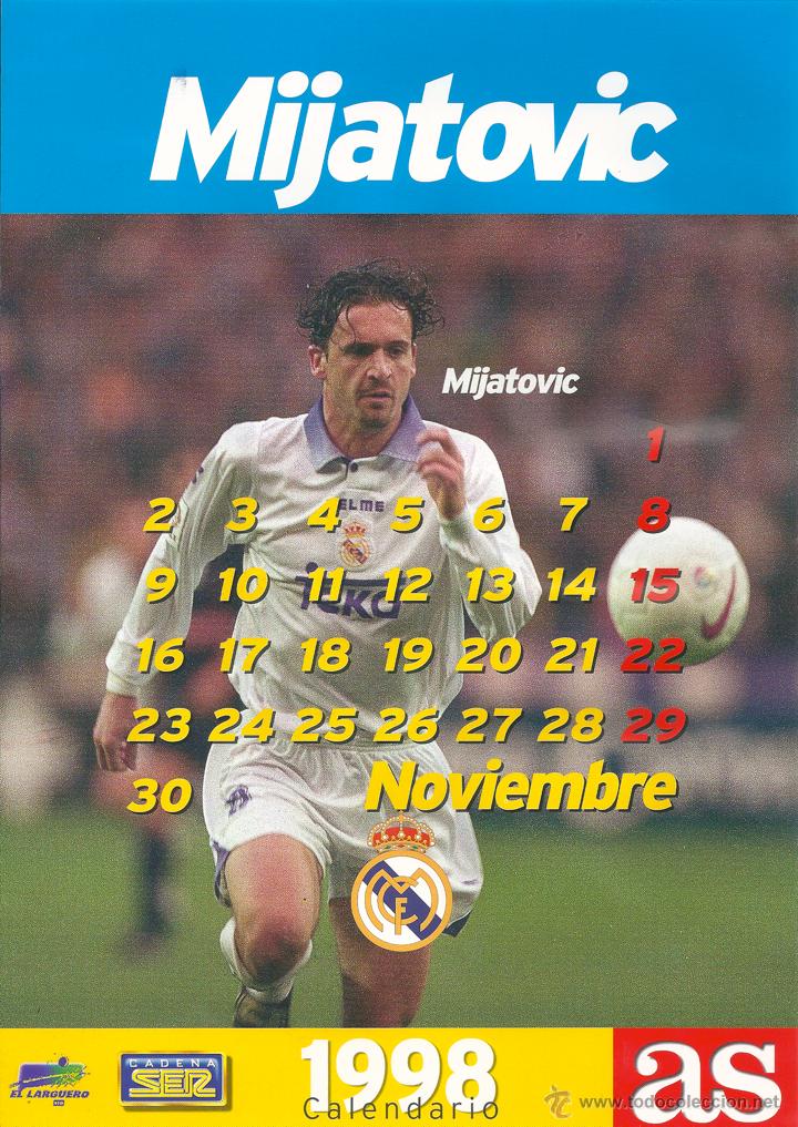 Coleccionismo deportivo: REAL MADRID: Minip&oacute;ster calendario de PEDJA MIJATOVIC. 1998