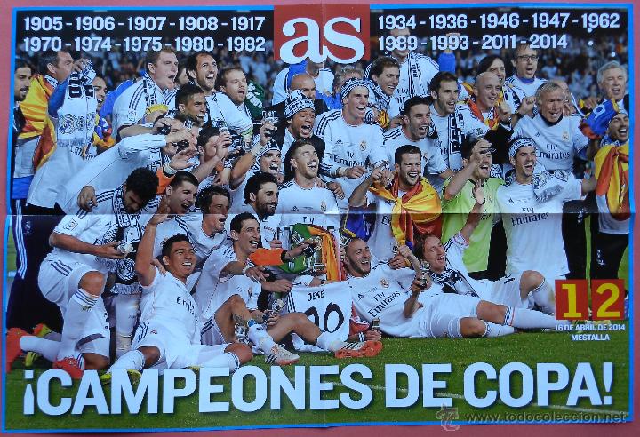 Collezionismo sportivo: POSTER GRANDE REAL MADRID CAMPEON COPA DEL REY 13/14 - DIARIO AS CAMPEONES 2013/2014