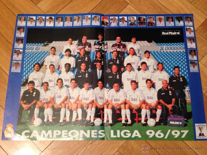 Collectionnisme sportif: CARTEL POSTER ALINEACION PLANTILLA REAL MADRID 1996 1997 CAMPEONES DE LIGA