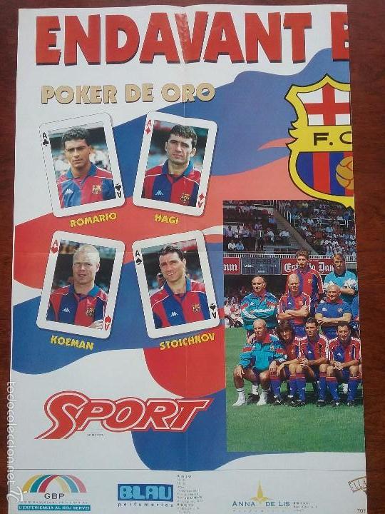Coleccionismo deportivo: PÓSTER ENDAVANT BARÇA 94/95. POKER DE ORO: ROMARIO,HAGI,KOEMAN,STOICHKOV - Foto 2 - 56986955