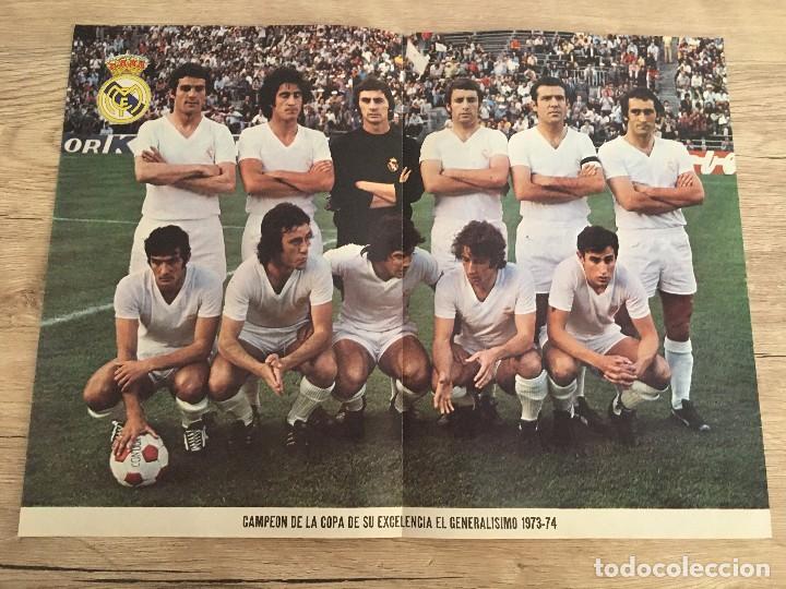 Coleccionismo deportivo: CARTEL POSTER REVISTA OFICIAL REAL MADRID ALINEACION FINAL COPA 1973 1974 CAMPEON CON INFORMACION