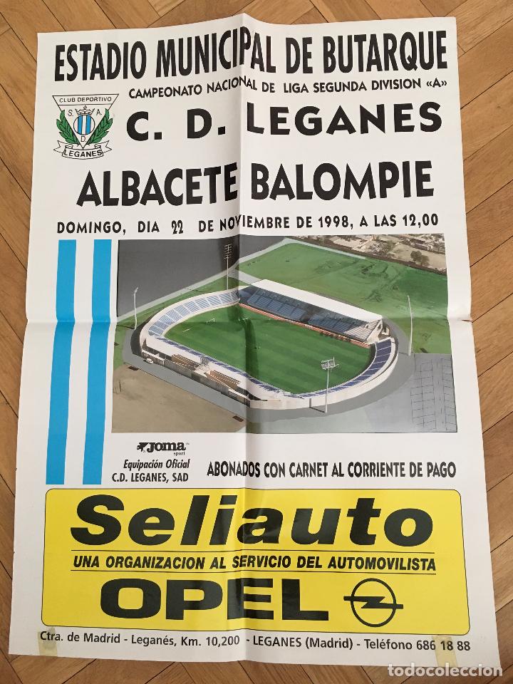 Coleccionismo deportivo: RP POSTER CARTEL LEGANES 0-0 ALBACETE BALOMPIE LIGA TEMPORADA 1998 1999 BUTARQUE