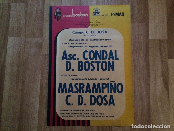 Coleccionismo deportivo: CARTEL FUTBOL 1975 PEMAR CAMPO BADALONA. ASC CONDAL, D. BOSTON. 3&ordf; REGIONAL. MASRAMPI&Ntilde;O C D DOSA