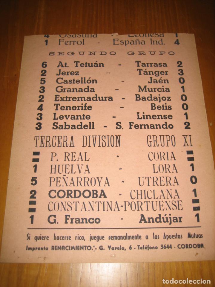 Collectionnisme sportif: Antiguo cartel de resultados de F&uacute;tbol. C&oacute;rdoba CF