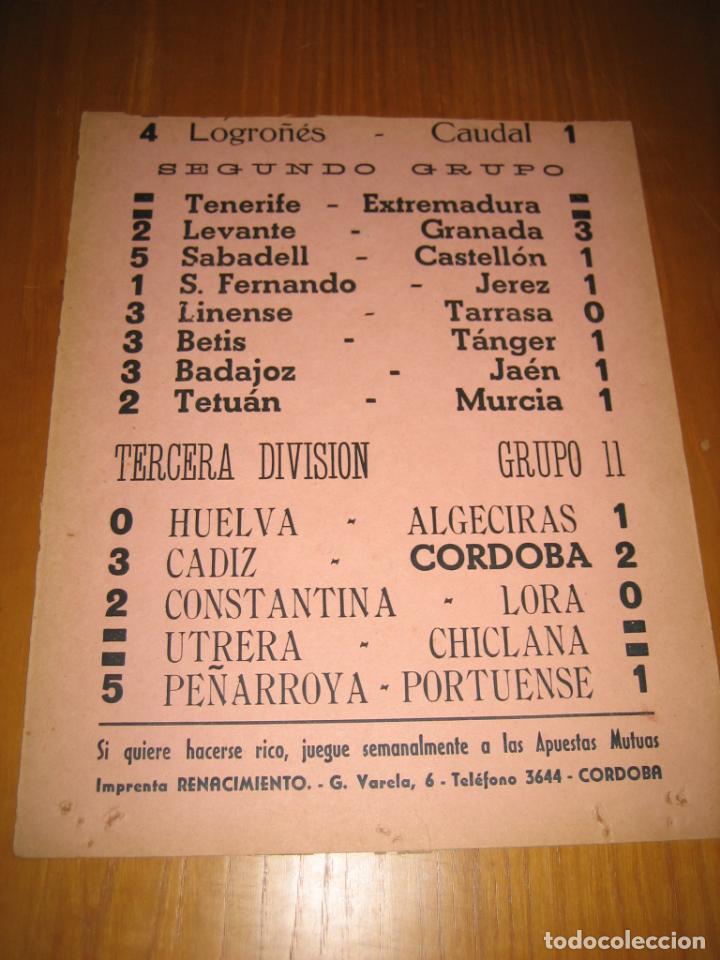 Collectionnisme sportif: Antiguo cartel de resultados de F&uacute;tbol. C&oacute;rdoba CF