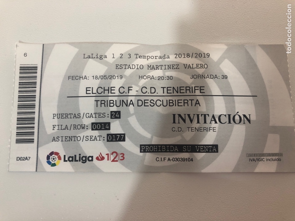 entrada partido liga 123 elche cf/cd tenerife - Comprar Carteles de Fútbol Antiguos en - 165000506