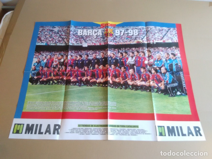 Collectionnisme sportif: ANTIGUO P&Oacute;STER SPORT MILAR BARCELONA 97-98 BAR&Ccedil;A LIGA 1997-1998 MIDE 60 X 79 CM